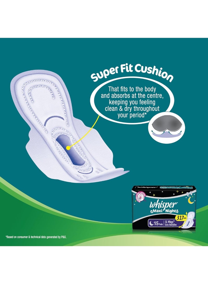 Whisper Maxi Nights Sanitary Pads for Women, XL, Pack of 15 Napkins - Image 3